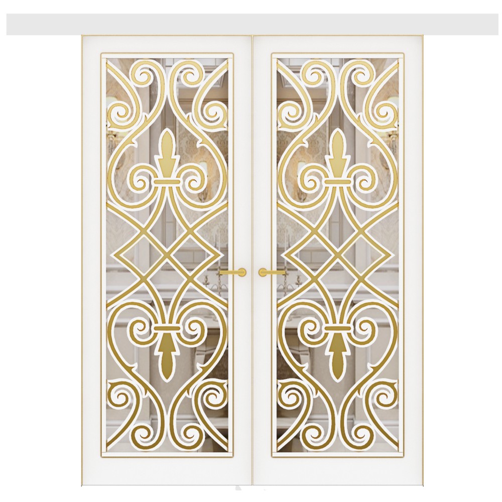Art Deco solid wood double sliding interior doors
