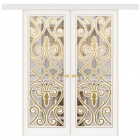 Art Deco solid wood double sliding interior doors