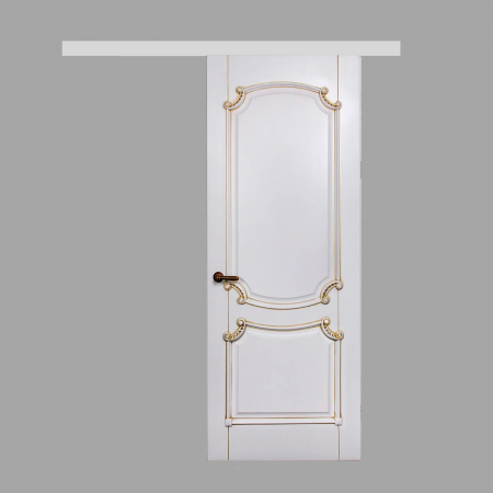 Розсувні двері Barocco з масиву вільхи білі з патиною  - Фото 1